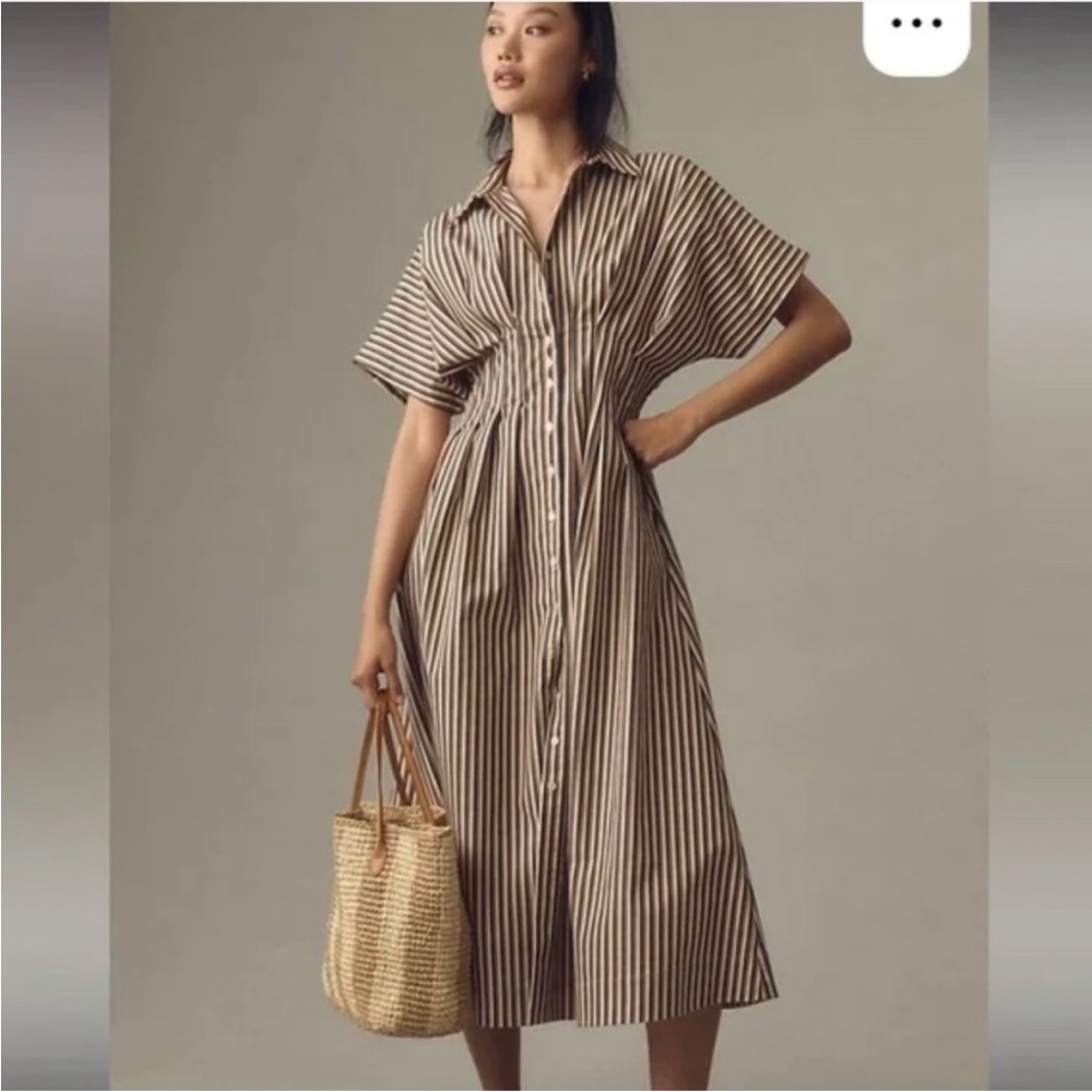 Anthropologie - The Tobie Shirt Dress by Exquise - Striped Brown Midi Dress